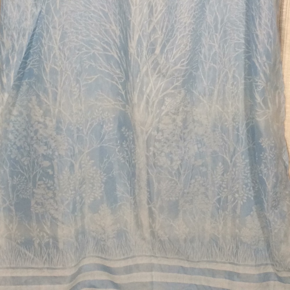 Vintage 70’s Fabric Blue & White Shower Curtain Trees & Clouds